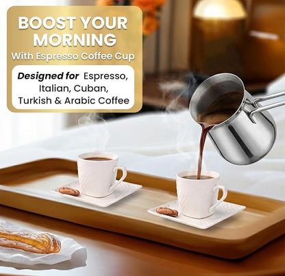 FUOCCI Turkish Coffee Cup Set of 6, Espresso Cups & Saucer, 3 oz Porcelain | - Image 6