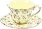 TATSUMI Country Roses Bone China Tea Cup and Saucer Set, 3 Pieces, Vintage Style by TATSUMI