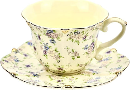 TATSUMI Country Roses 18 Peices Bone China Tea Cup And Saucer Set, English - Image 3