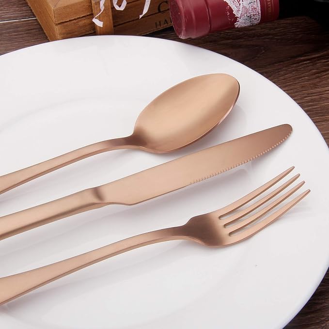 Matte Rose Gold Silverware Set, Satin Finish 20-Piece Stainless Steel Flatware - Image 5