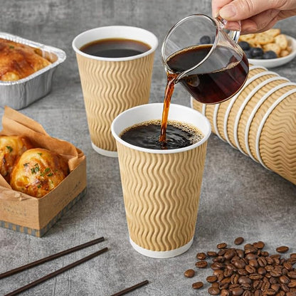 90 Count 16 oz Coffee Cups, Insulated Ripple Wall Paper Hot Cups, Leak-Proof - Image 2