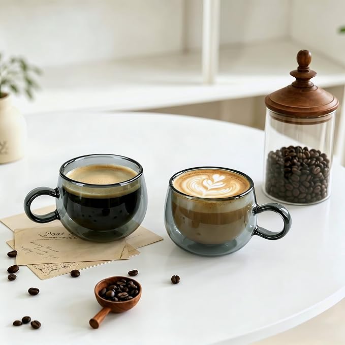 glastal Black Espresso Cup Set of 4, 4 Oz Double Wall Glasses Espresso Coffee - Image 5