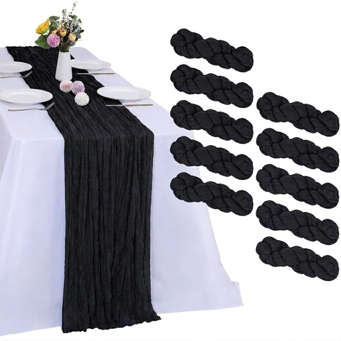 10 Pack Black Cheesecloth Table Runner 17 x 108 Inch | Boho Gauze Fabric by RestfulGlow
