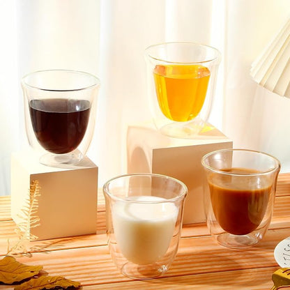 Sieral 8 Pack 8 oz Double Walled Coffee Mugs Glass Espresso Cups without Handle - Image 2