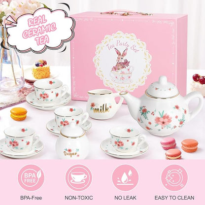 Porcelain Tea Set for Girls, Tea Party Set for Little Girls, Kids Tea Set - Image 6