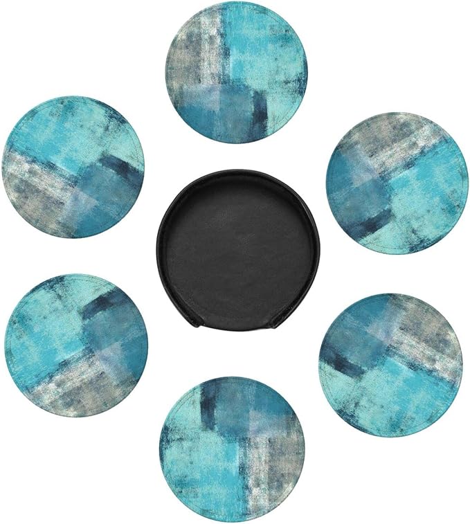 SEPTYK Turquoise and Grey Art Artwork Pattern Coasters - Image 3