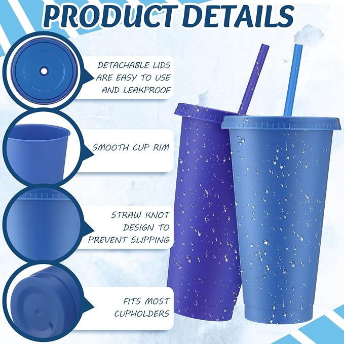 Skylety 24 Pcs Gray Blue Plastic Cups - Image 3