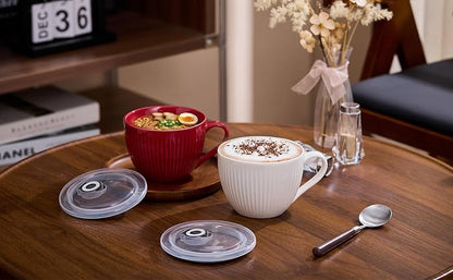 Red Ceramic Soup Bowl with Handle & Lid, 24oz Jumbo Soup Mug - Image 8
