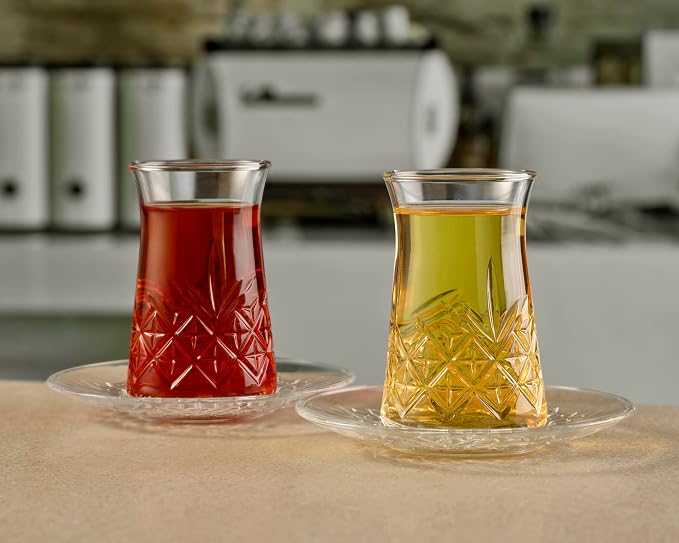 Pasabahce Crystal Turkish Tea Glasses and Saucers, 6 Cups and 6 Plates Perfect - Image 6