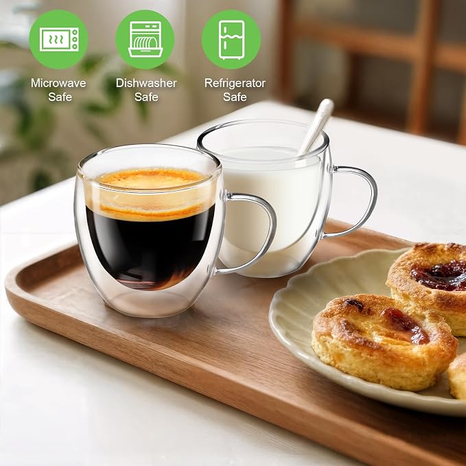 Espresso Cups Set of 4, 8.5oz Double Walled Glass Coffee Cups - Image 7
