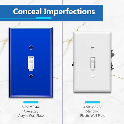 LIDER Toggle Switch Acrylic Wall Plate, Mirrored Light Switch Plate, Plexiglass Switch Cover, Mirror-like Reflective Finish, Modern Upgrade, Oversized 1-Gang 5.25" x 3.44", Blue, 5 Pack