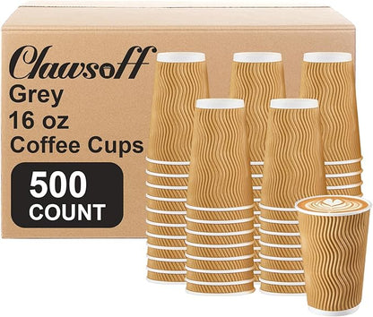 500 Pack 16 oz Disposable Coffee Cups No Lids, Insulated Ripple Wall Paper Coffee Cups 16oz for Hot Chocolate Tea Home Travel Office (Champagne)