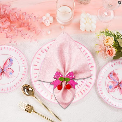 10 PCS Valentine's Day Napkin Rings Wood Pink Bow Napkin Rings Wedding Napkin Ring Holders Romantic Table Decor for Valentine's Day Anniversary Dinner Party