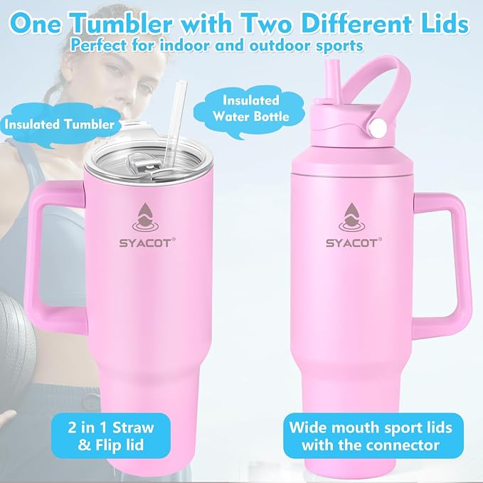 40 oz Tumbler with Handle and Straw or Convert to 40 oz Insulated Water Bottle - Image 2
