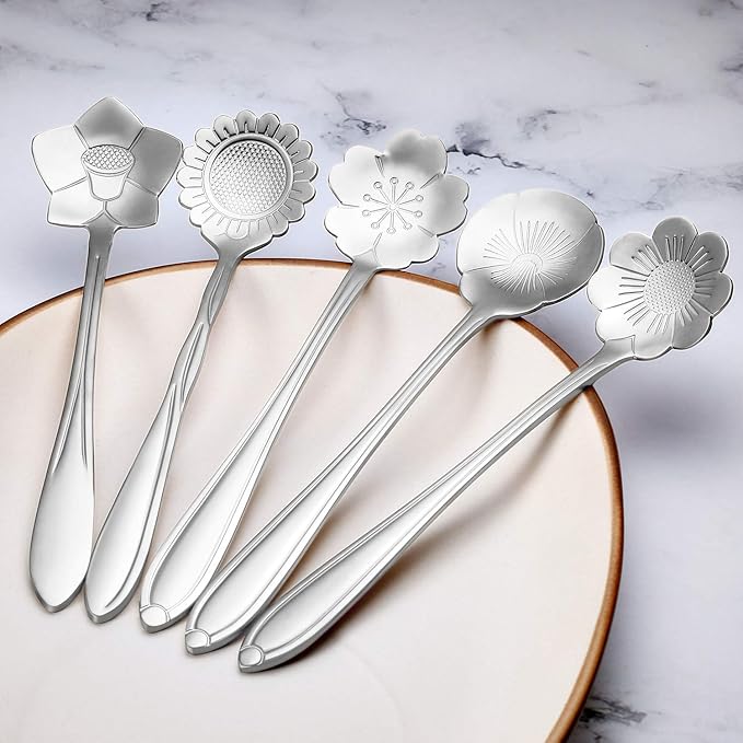 Chengu 8 Pcs Flower Coffee Tea Teaspoons Stainless Sugar Spoons ，Silver | - Image 4