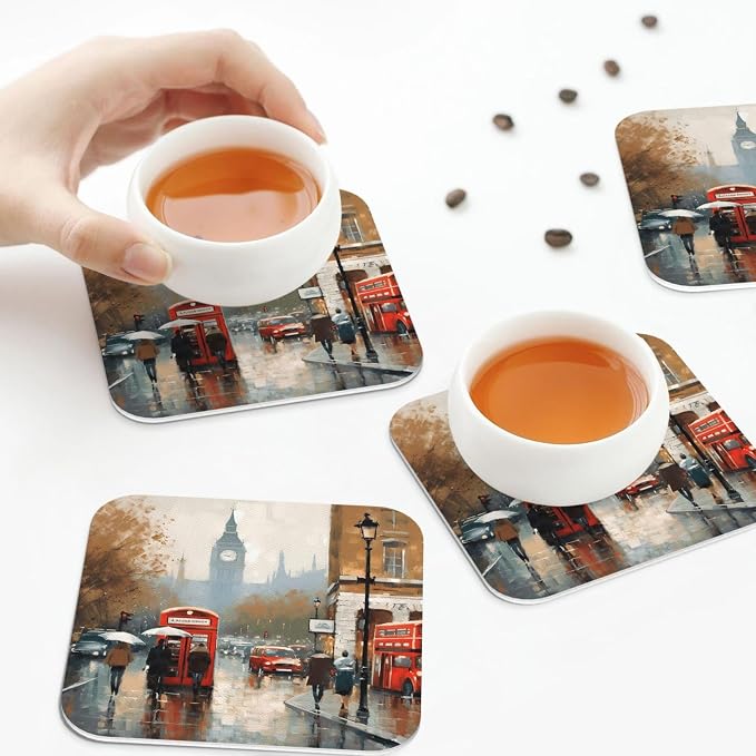 4Pcs Leather Coaster for Drinks London Impression Cup Coasters Aesthetic Drink - Image 6