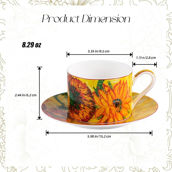 KAMMAK Tea Cups and Saucers Set of 2, Porcelain Coffee Cups, JBE007 | Stackable - Image 2