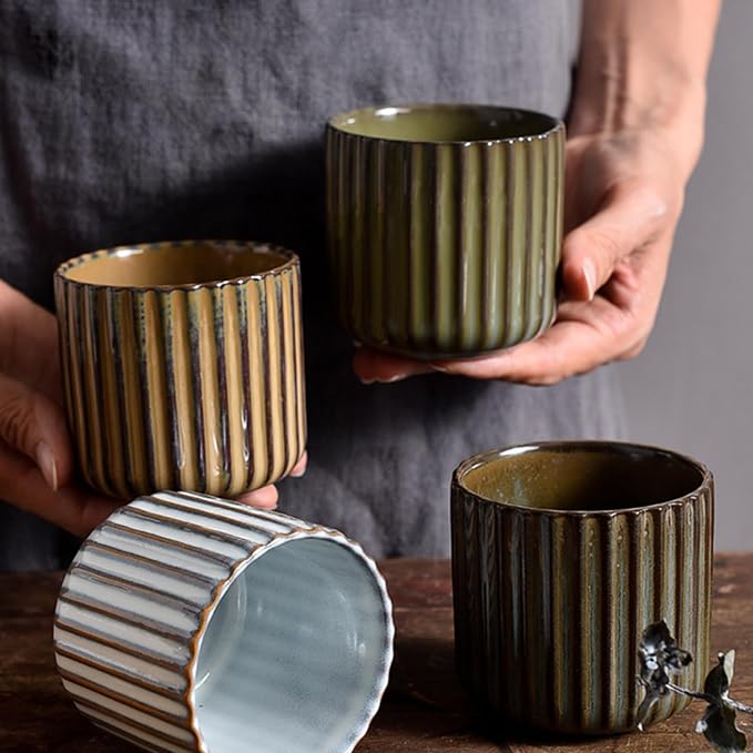 Vintage Ceramic Mug, Japanese Tea Cup 6oz Striped Cup No Handle Drinking Cup - Image 6