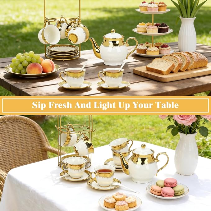 Porcelain Tea Set, Large Ceramic Tea Set - Image 8