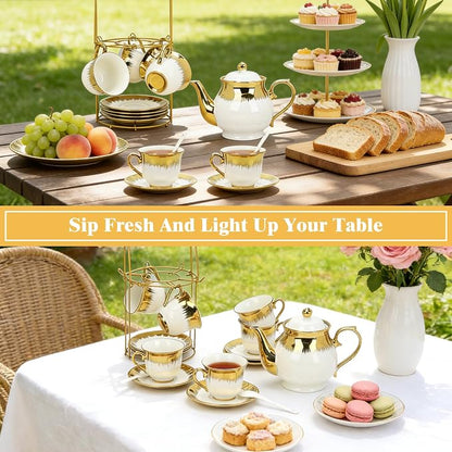Porcelain Tea Set, Large Ceramic Tea Set - Image 8