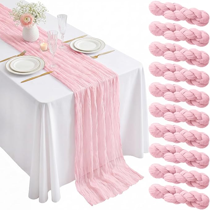 10 Pack Pink Table Runner 10FT Gauze Cheesecloth Table Runner | 21x120 Inch by Dugpit