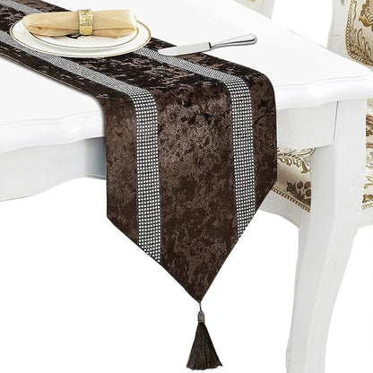 Fancy Brown Table Runner, Ombre Velvet, Double-Layer, by Jiino