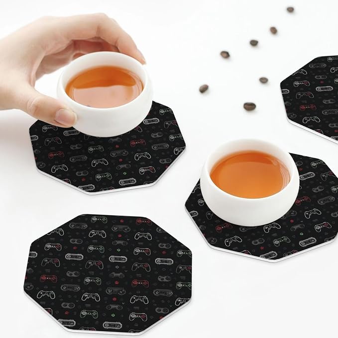 Retro Video Game for Leather Coasters Set of 4, Tabletop Protection Drink - Image 8
