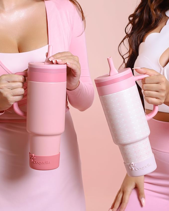 40 oz Insulated Tumbler with Handle and Push-Button Straw Lid, Stainless Steel - Image 8