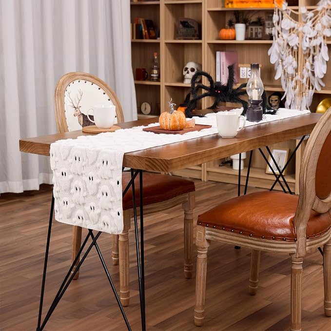 White Ghosts Halloween Table Runner Seasonal Autumn Kitchen Dining Table - Image 6