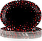 50 Pcs Black and Red Oval Plates 10" x 12" Large Red Dot on Black Party Plates Disposable Heavy Duty Valentine's Day Paper Plate for Valentines Day Fiesta Congrats Wedding Birthday Party Decorations