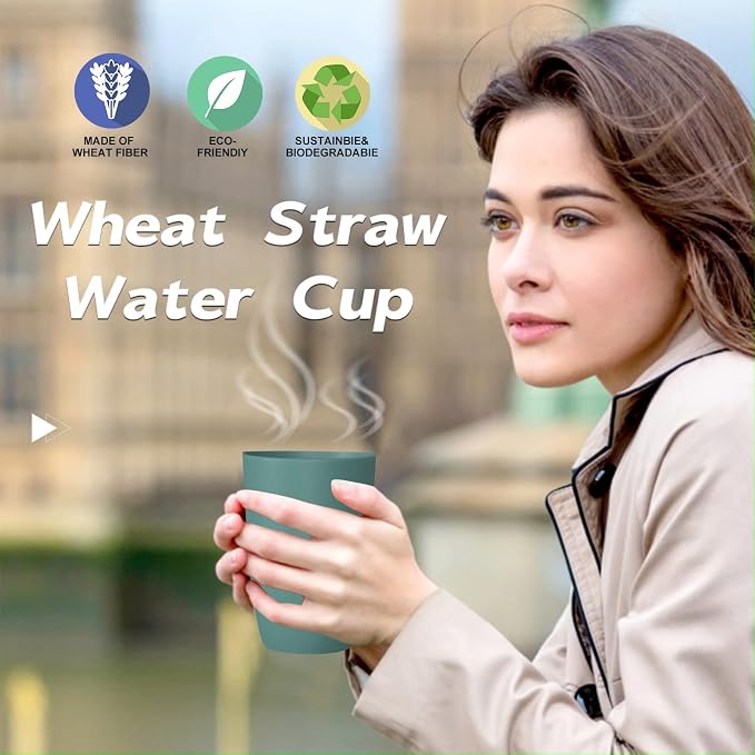 Wrova Wheat Straw Cups 6 PCS Good Alternative to Plastic Reusable Cups 12 oz - Image 8