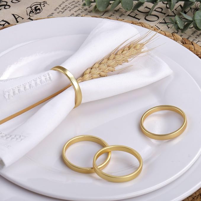 Cuff Brushed Gold Circle Napkin Rings Set of 12, Simple Modernist Napkin Ring - Image 3