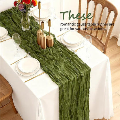 12 Pcs Olive Green Cheesecloth Table Runner 10Ft, Gauze Table Runners 21.5 x - Image 3