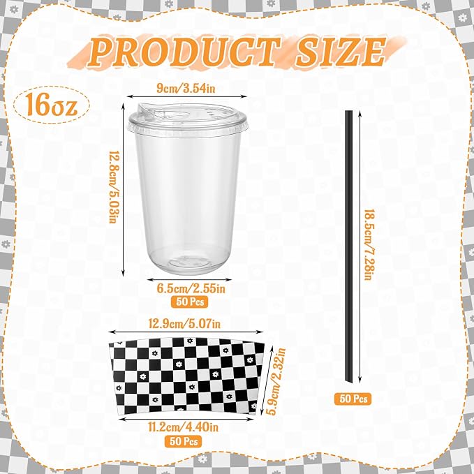 50 Sets 16 Oz Clear Plastic Coffee Cups - Image 2