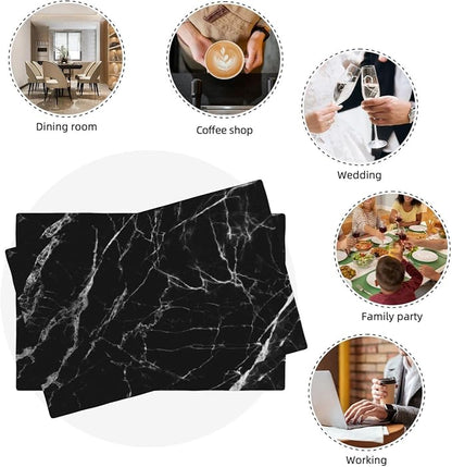 Fiokroo Black with White Marble Placemats Set of 4 Table Mats Table Tableware - Image 3
