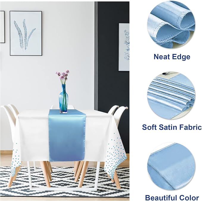 16Pack Disposable Plastic Tablecloths and Satin Table Runner Set White and - Image 3