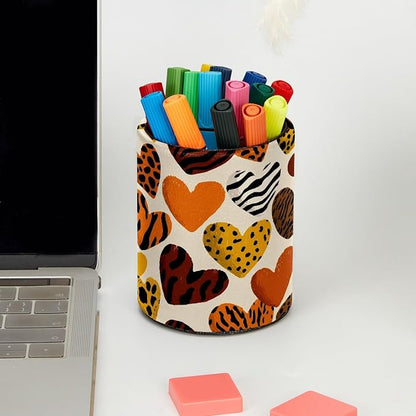 Leather Pen Holder for Desk, Leopard Heart Pencil Cup Pen Organizer Makeup - Image 5