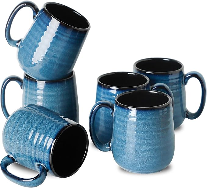 HASENSE Porcelain Coffee Mugs Set of 6, 15 Ounce Large Ceramic Coffee Cups Set by Hasense