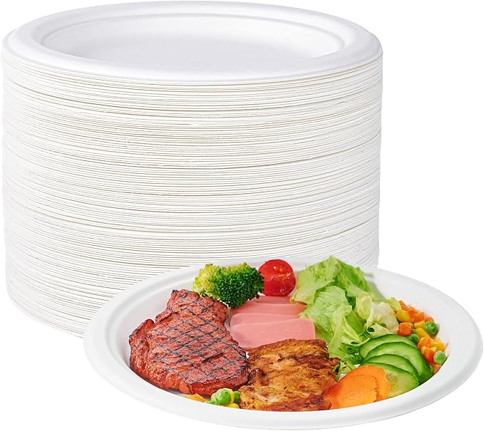 10 in 150 Pack White Compostable Disposable Paper Plates by ECOLipak