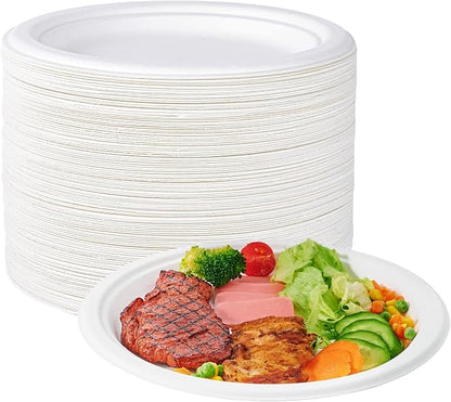 10 in 150 Pack White Compostable Disposable Paper Plates by ECOLipak