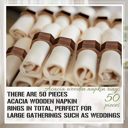 Zhehao 50 Pcs Wood Napkin Rings Bulk Acacia Handmade Dining Table Napkin Holder Buckles for Winter Spring Valentine's Day Wedding Dinner Harvest Holiday Table Decoration(Octagon,Brown)