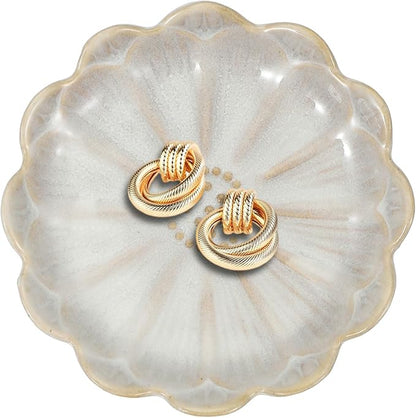 uxcell 1Pcs Ceramics Jewelry Plate, Sunflower Shape Key Holder Bowl for Entryway Table Decor Small Ring Tray Dish Gift for Women Girlfriend, White