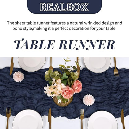 3 Pack Navy Blue Cheesecloth Table Runner 17x108 Inch Semi Sheer Boho Gauze - Image 4