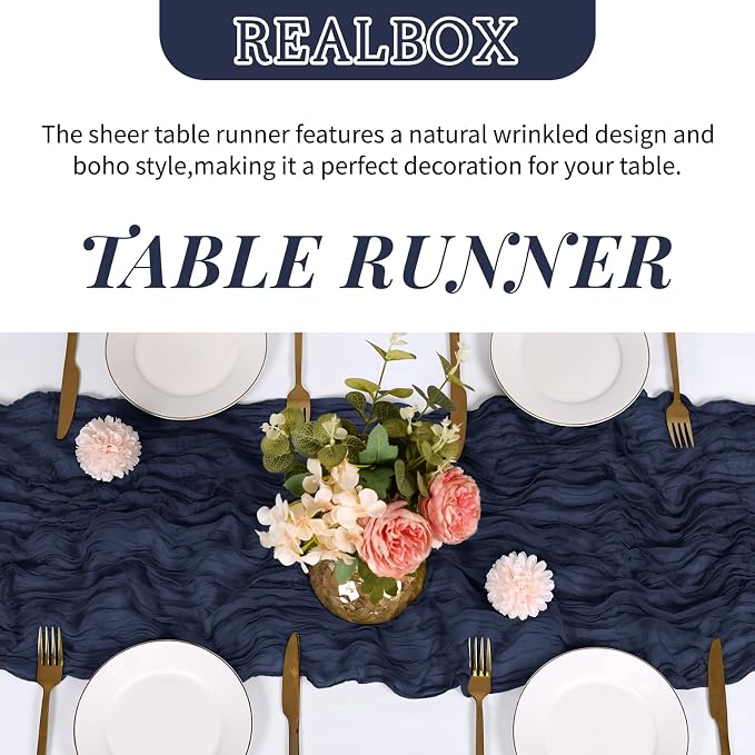 6 Pack Navy Blue Cheesecloth Table Runner 17x108 Inch Semi Sheer Boho Gauze - Image 4