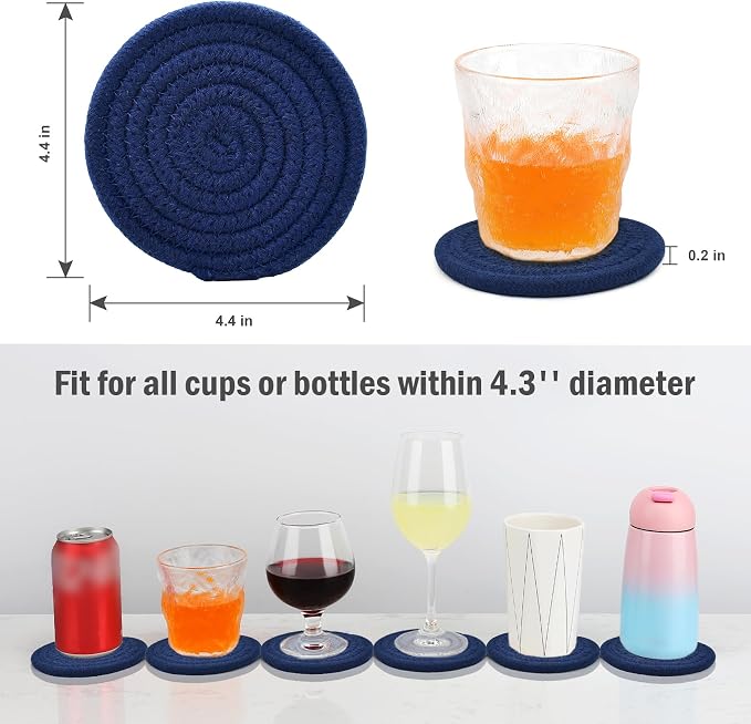 ABenkle Woven Coasters for Drinks Set of 6, Boho Absorbent Drinking Coaster - Image 2