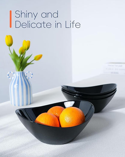 43 OZ Serving Bowl Set of 4, Opal Glass 9 inch Oval Serving Dishes for Salad, Side Dishes, Fruit Kitchen, Microwave & Dishwasher Safe, Black