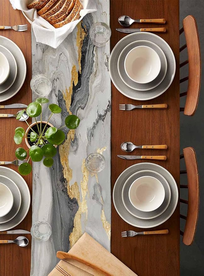 Grey Ombre Marble Table Runners 72 Inches Long, Abstract Art Kitchen Dining - Image 5