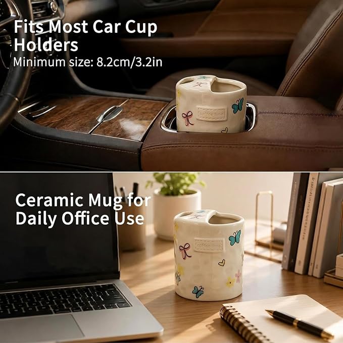 Ceramic Travel Mug with Half Lid, Handmade Butterfly Pottery Mug, Ceramic - Image 5