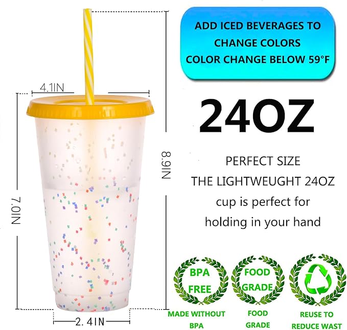 Color Changing Cups, 24 Pack 24oz Plastic Tumblers, Reusable Iced Coffee & - Image 2