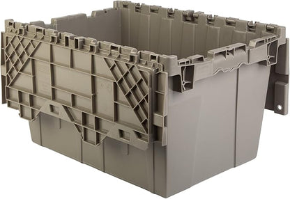 Hudson Exchange 21.9 x 15.2 x 12.8” (3 Pack) Storage Tote Distribution Container with Hinged Attached Lid, Gray/Brown